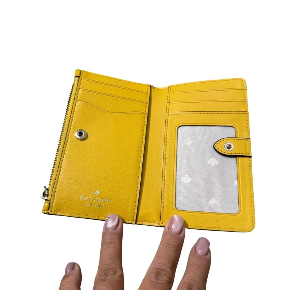 Kate Spade Mustard Yellow Leather Bi Fold Zippered Coin Wallet - Picture 6 of 6